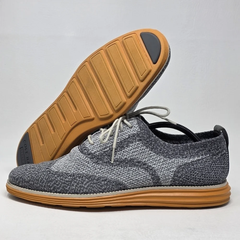 Cole Haan Grand OS Low Cut Mens Size 11M Gray Orange Knit Shoes Sneakers C28447